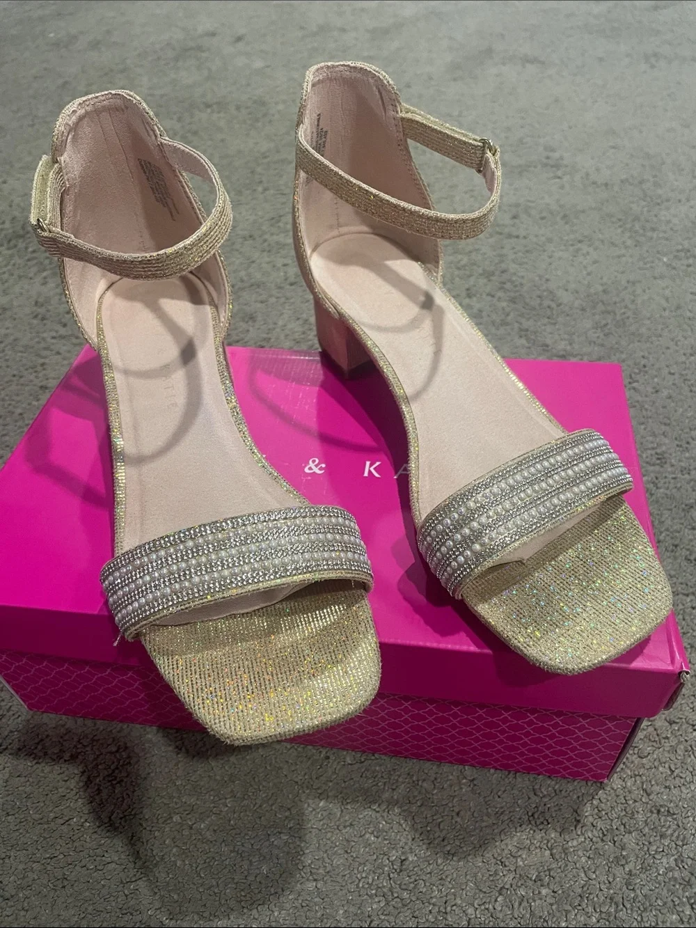 Sparkling Gold Ankle-Strap Block Heel Sandals - Girls